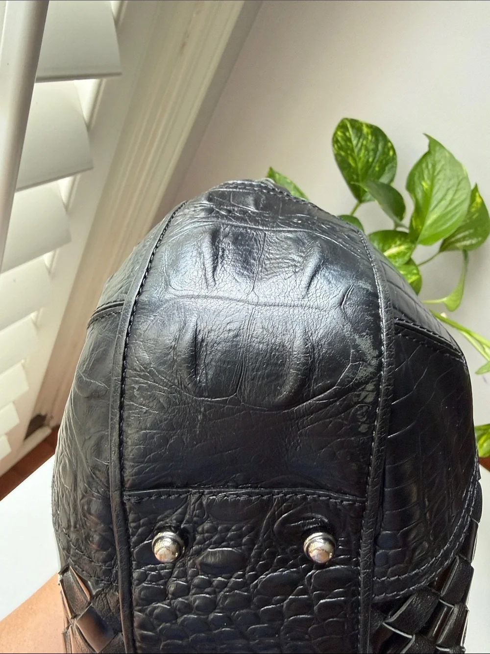 Brahmin Black Woven Leather Bucket/Drawstring Shoulder Bag